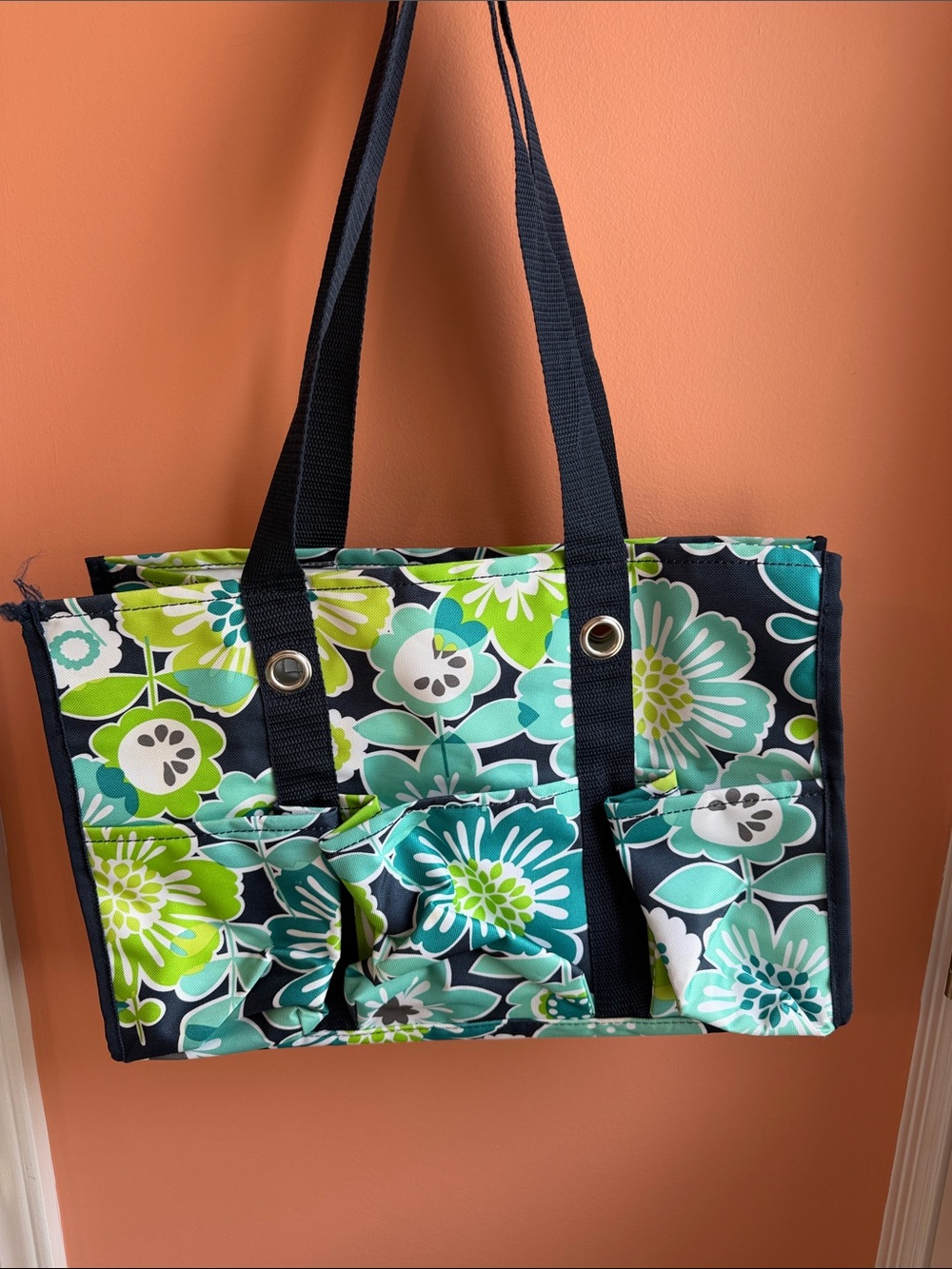 thirty-one Floral Tote Bag in Teal, Green & Black
